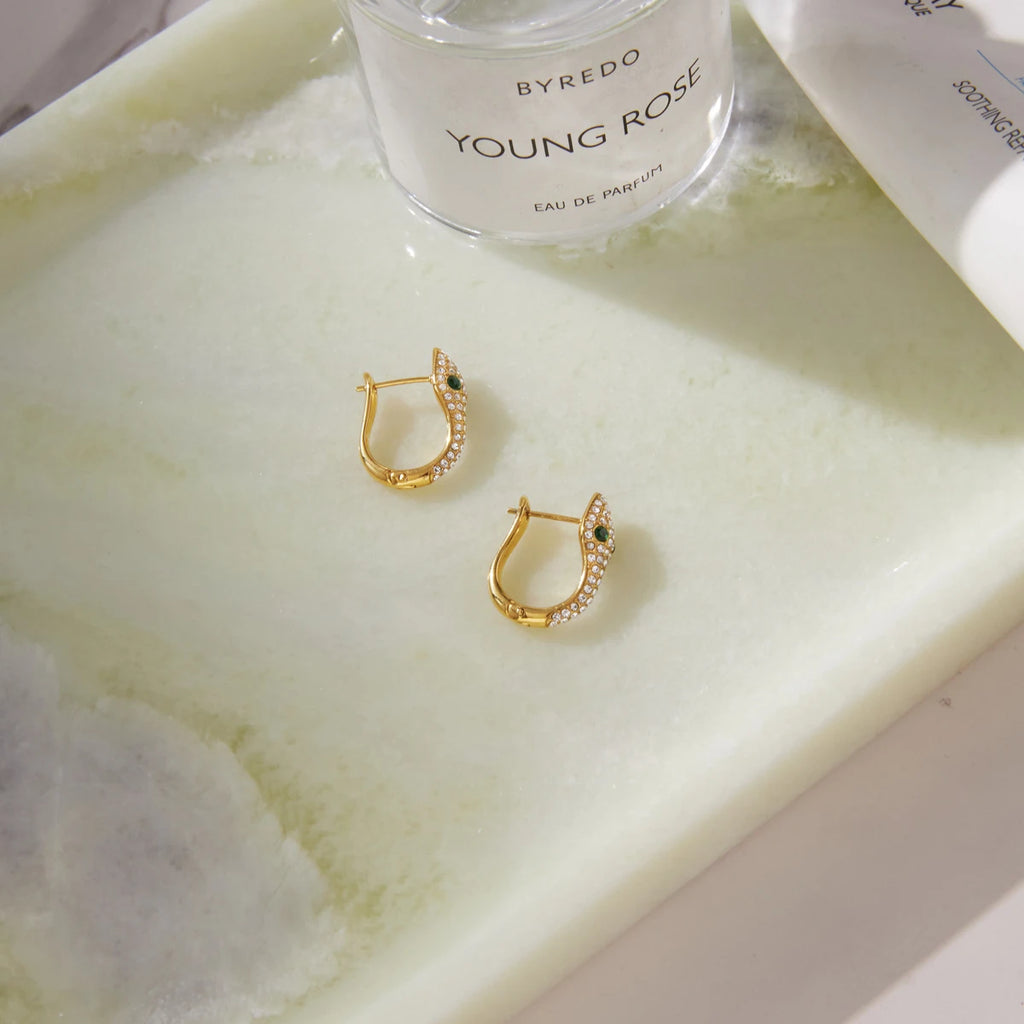 Kika Green Zircon White Crystal Snake Shape Clip Earrings