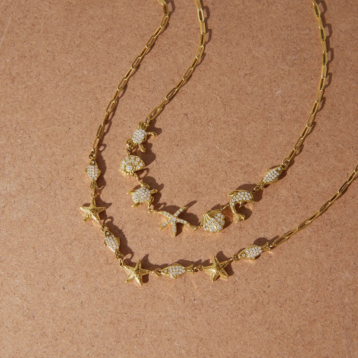 Kika White Rhinestone Crab Conch Starfish Paperclip Necklaces