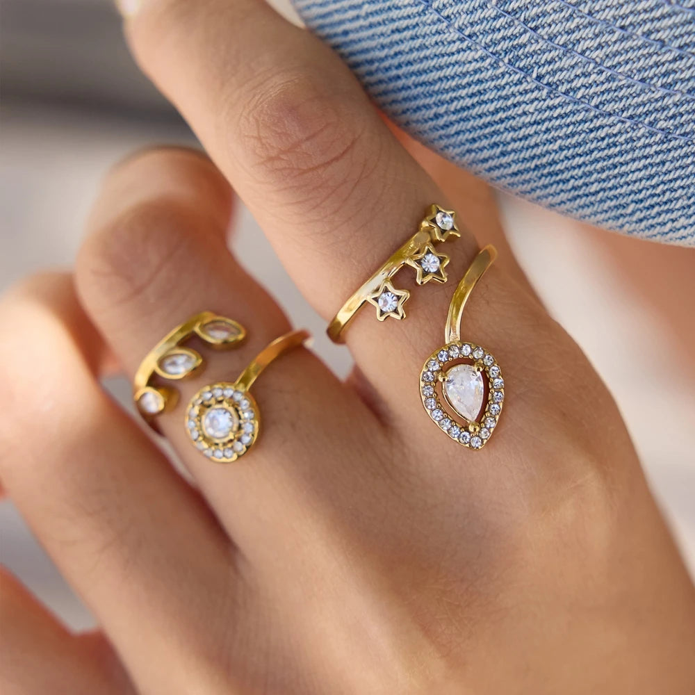 Kika Delicate Geometric Zircon Open Rings