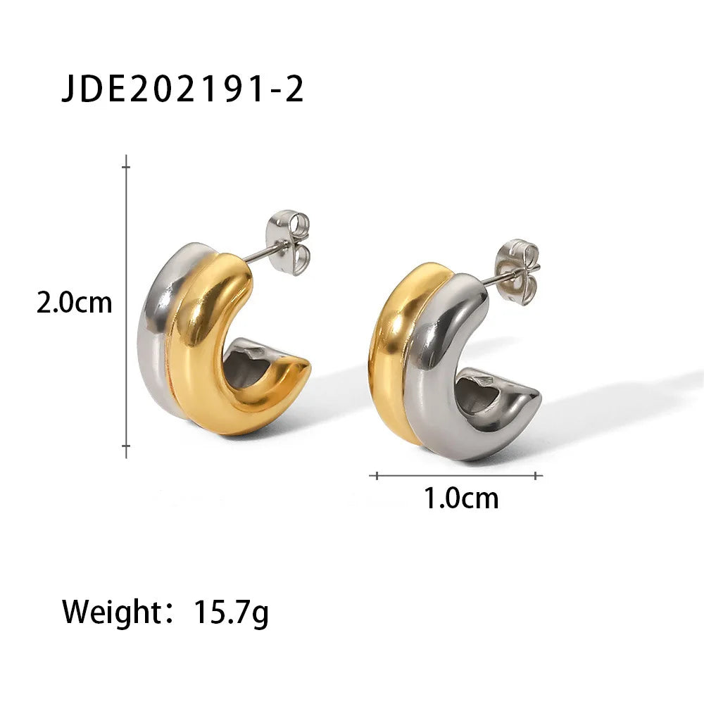 KIKA Delicate Zircon C Shape Stud Earrings PVD 18K Gold Plated Stainless Steel 316L