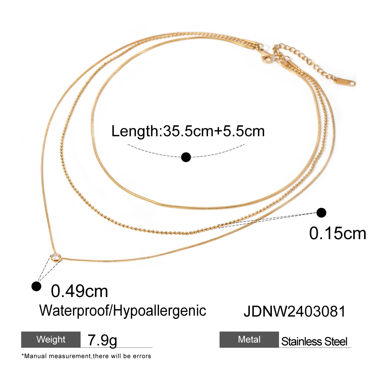 Flat Snake Chain Layer Necklace Stainless Steel Snake Rope Chain