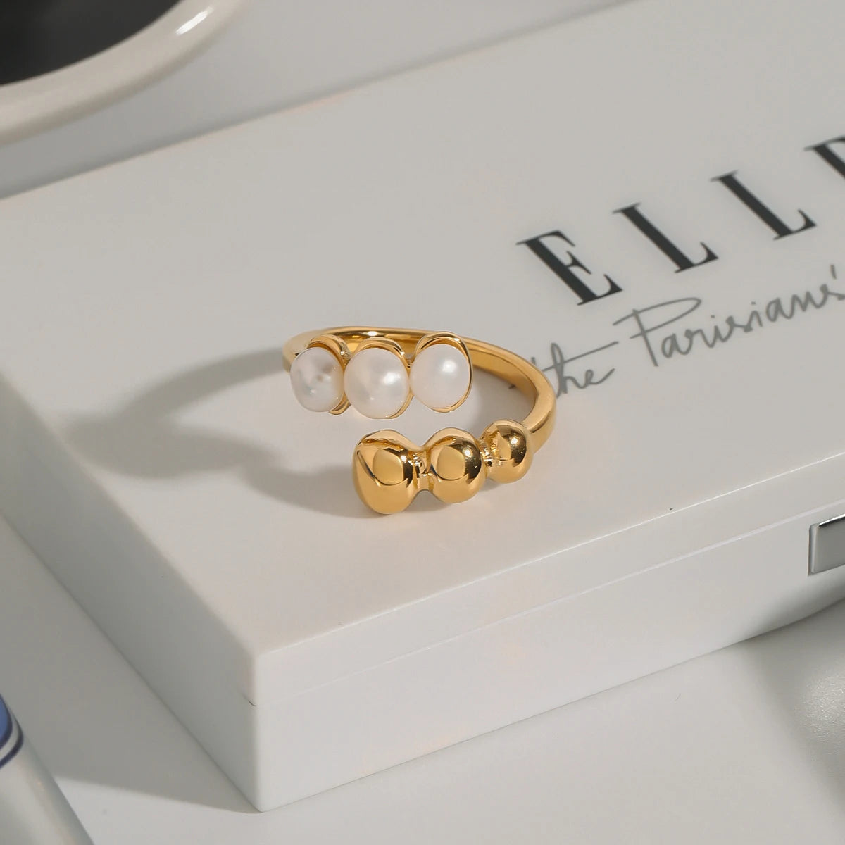 Kika Minimalist Freshwater Pearl Ring Bead Ball Adjustable Ring