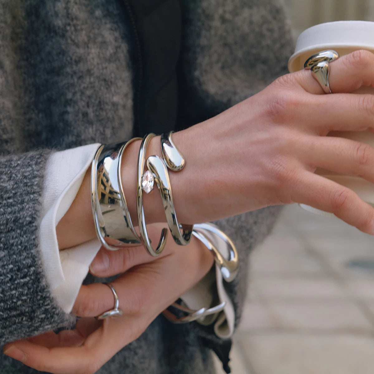 Plated Spring Geometry Titanium Steel Bracelet