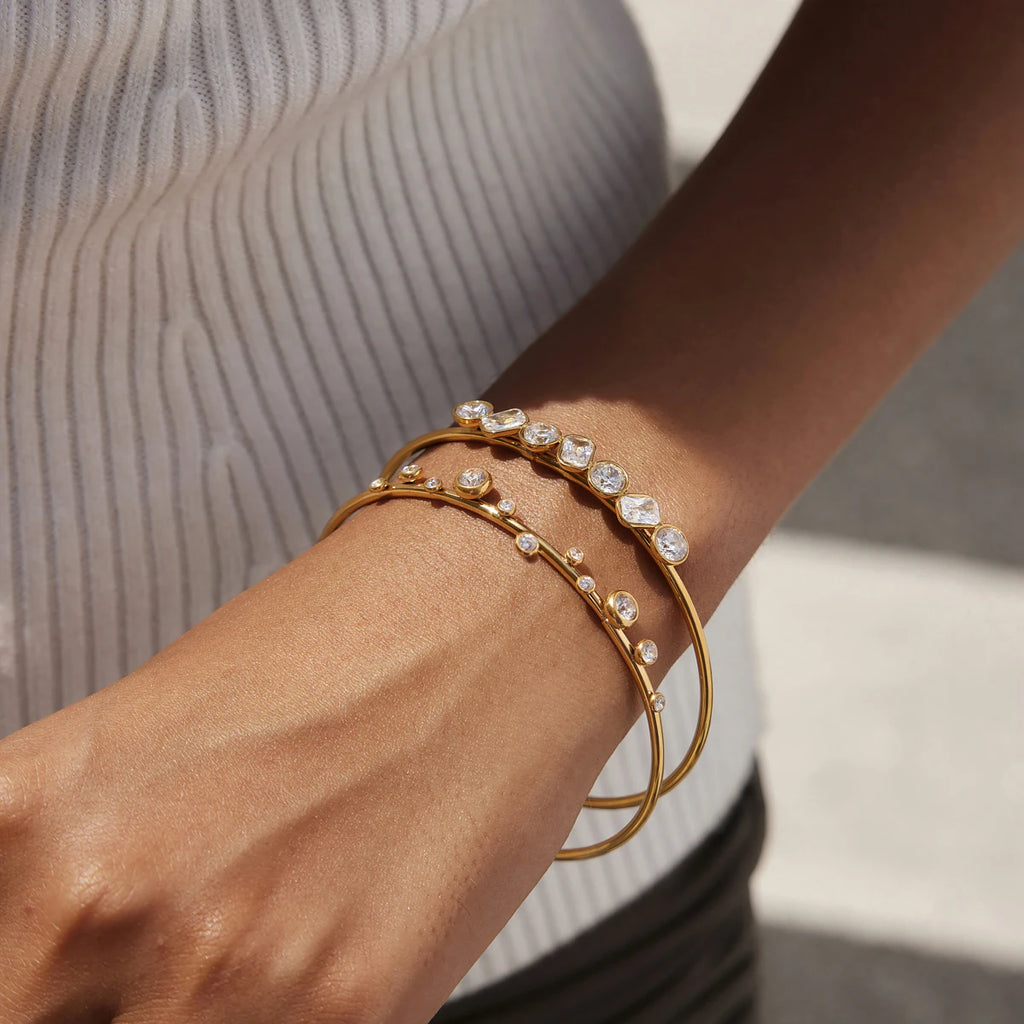 Kika Delicate Geometric Cubic Zirconia Bangle 18K Gold PVD Plated Stainless Steel 316L