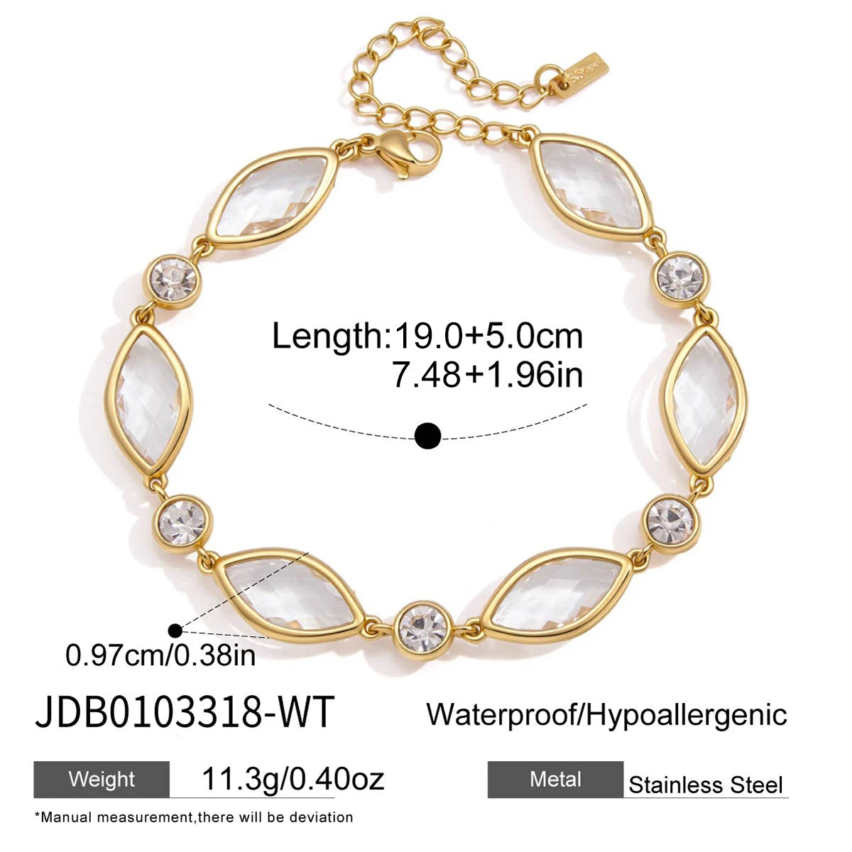KIKA Elegant Geometric Zircon Glass Bracelet PVD Plated Stainless Steel 316L