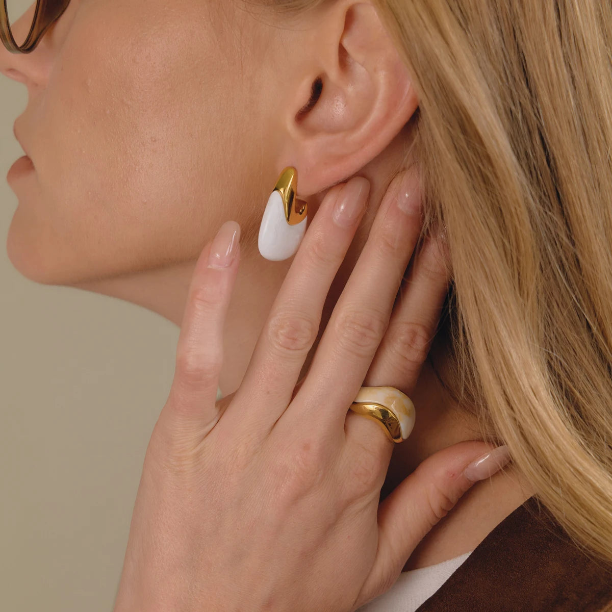 KIKA Vintage Chunky Wave Shape Resin Rings For Women Minimalist 18K Gold PVD Plated Stainless Steel 316L Rings Fashion Jewelry Gift