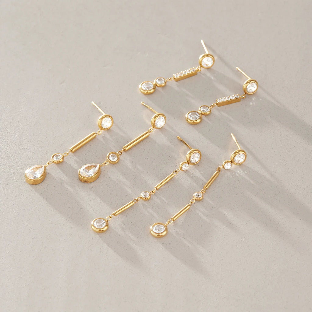 KIKA Elegant Geometric Zircon Long Drop Earrings 18K Gold Plated Stainless Steel 316L