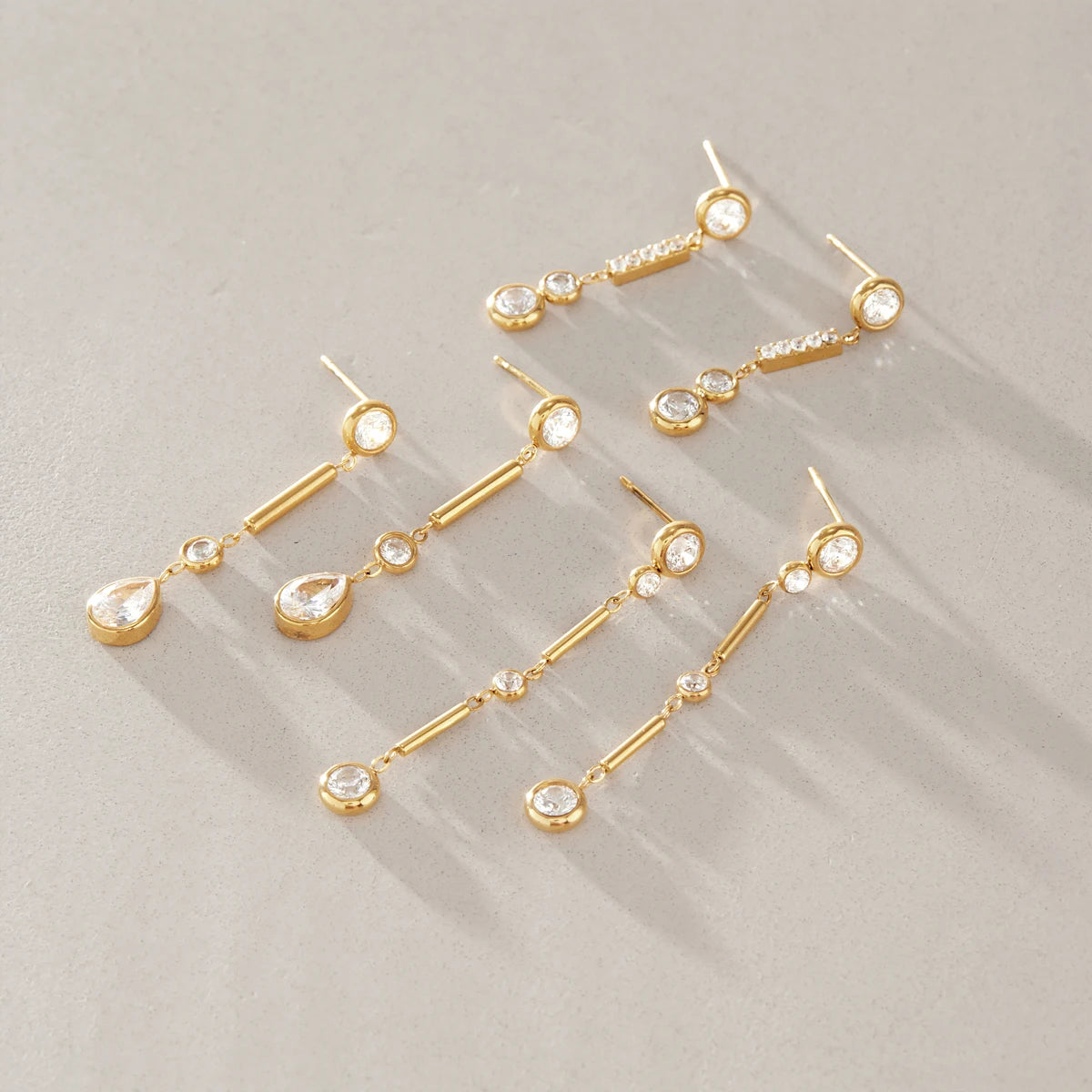 KIKA Elegant Geometric Zircon Long Drop Earrings 18K Gold Plated Stainless Steel 316L