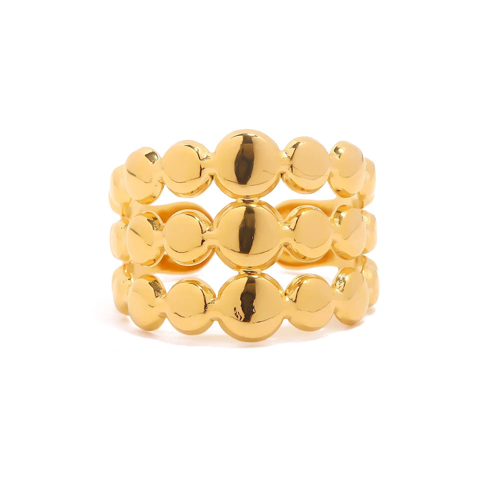 Kika New Trendy Stainless Steel Jewelry Gift Charm 18K Gold Plated Three Layer Line Bead Chain Rings for Women Gift