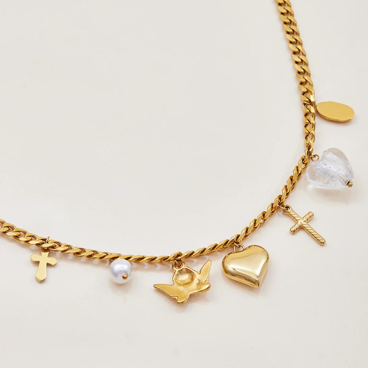 Kika Ocean Vacation Style  Stainless Steel Angel Cross Pendant Necklace