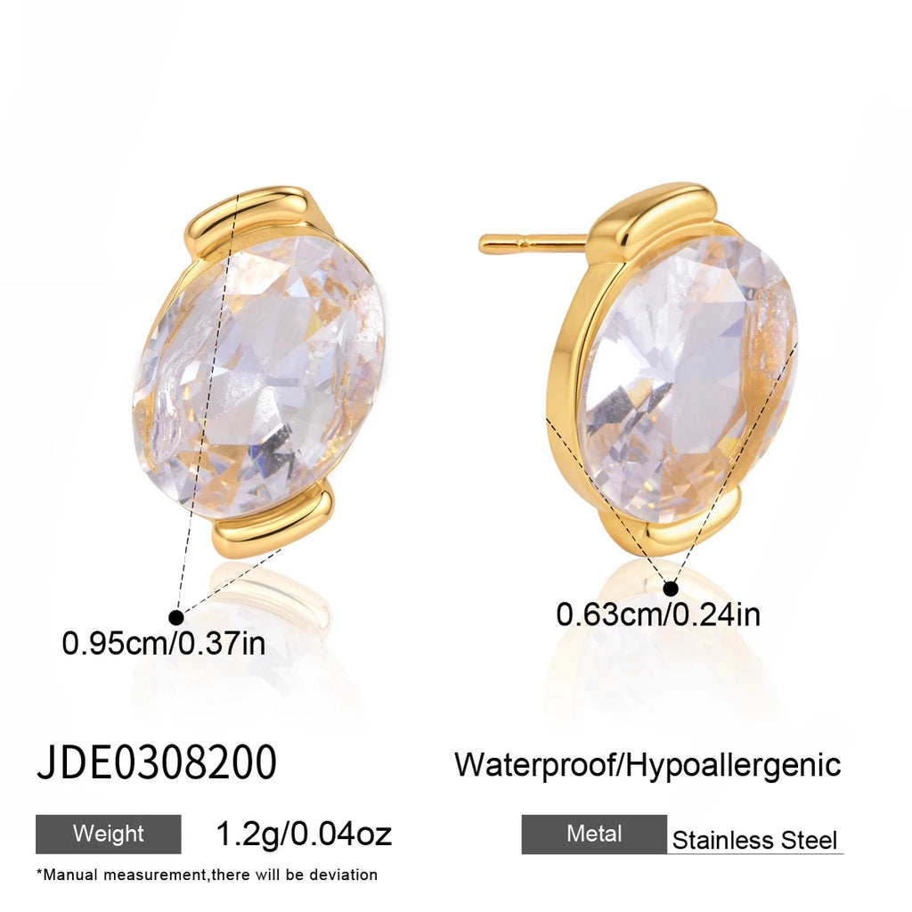 KIKA Delicate Geometric Zircon Stud Earrings For Women Minimalist 18K Gold PVD Plated Stainless Steel Earrings Fashion Jewelry