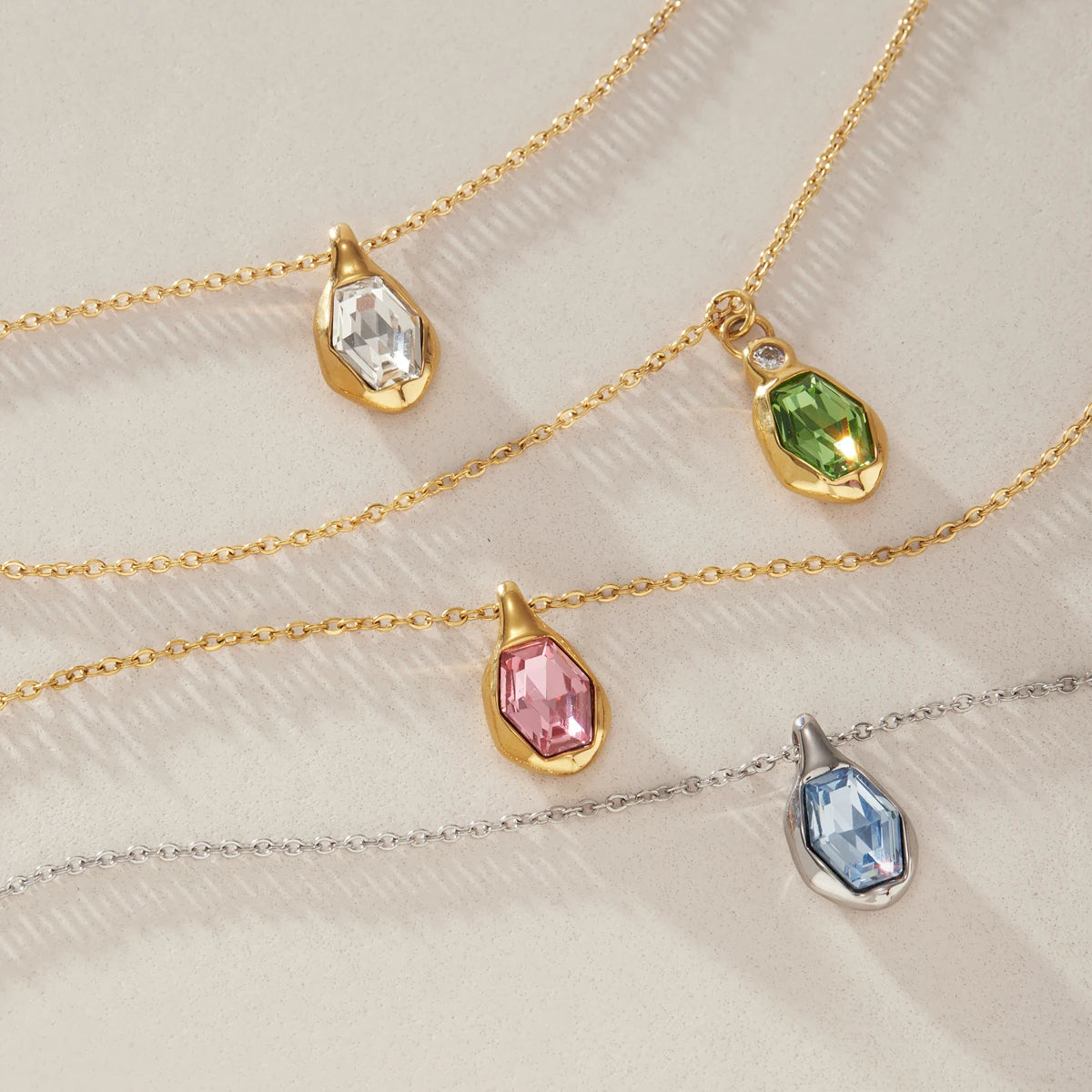 KIKA Elegant Glass Stone Pendant Necklace PVD Gold Plated Stainless Steel 316Lft