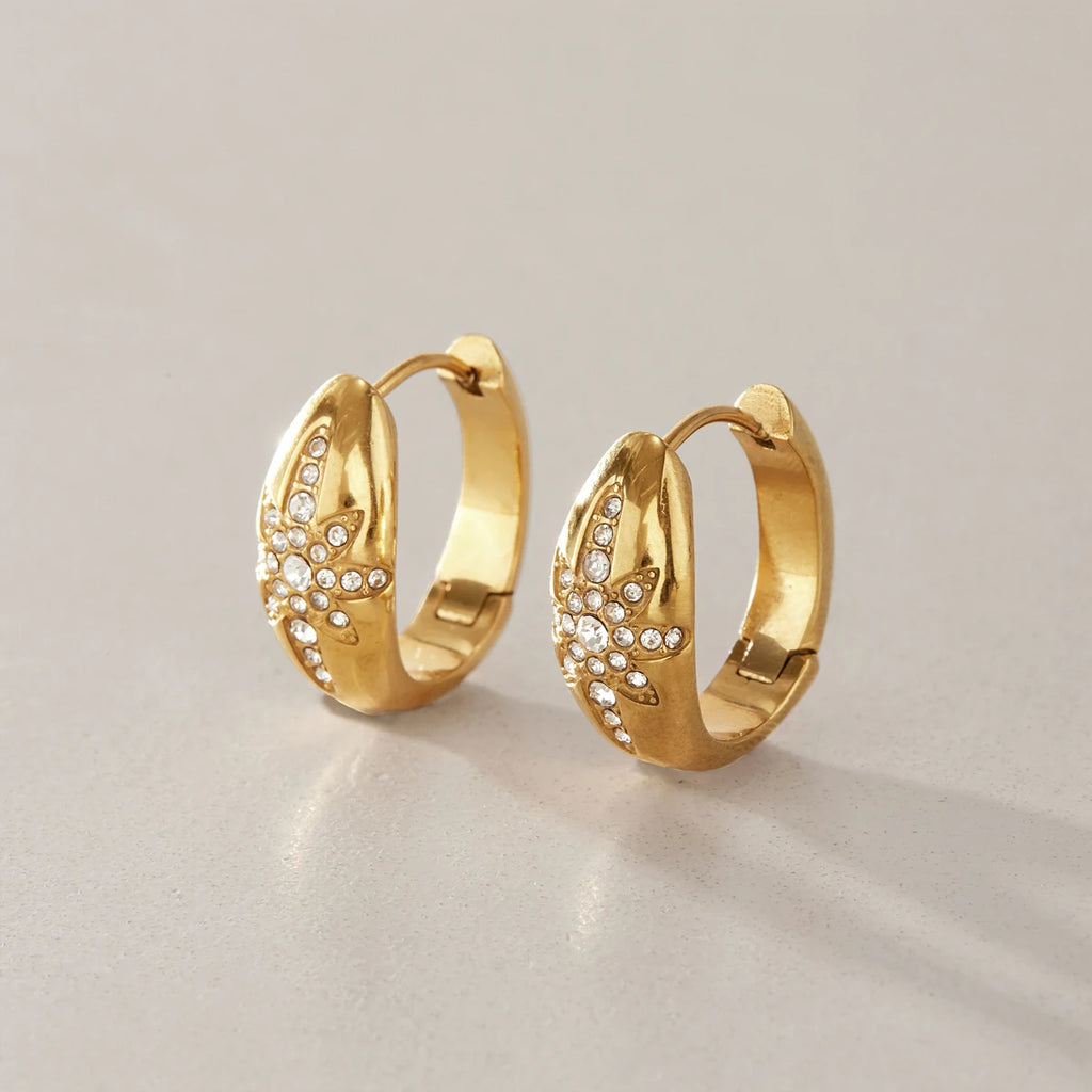 Kika Classic Crystal Star Clip Earrings 18K Gold PVD Plated Stainless Steel 316L