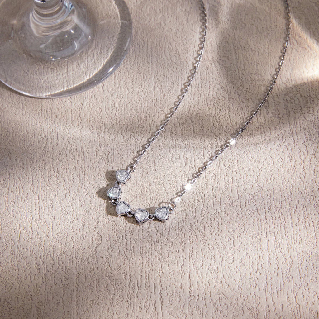 Kika Delicatesteel Gold Color Heart Shaped Zircon Tennis Chain Necklace