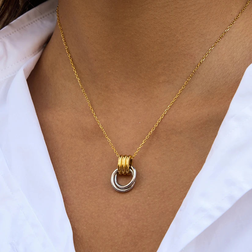 Kika Minimalist Two tone Door Handle Interlocking Pendant Necklace