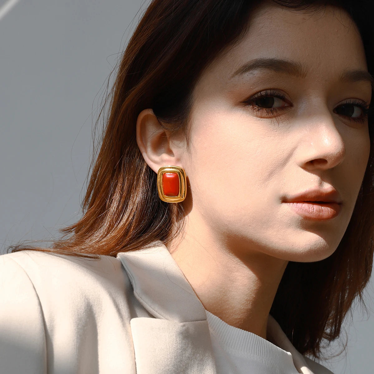 Retro Agate Geometric Ear studs Stainless Steel