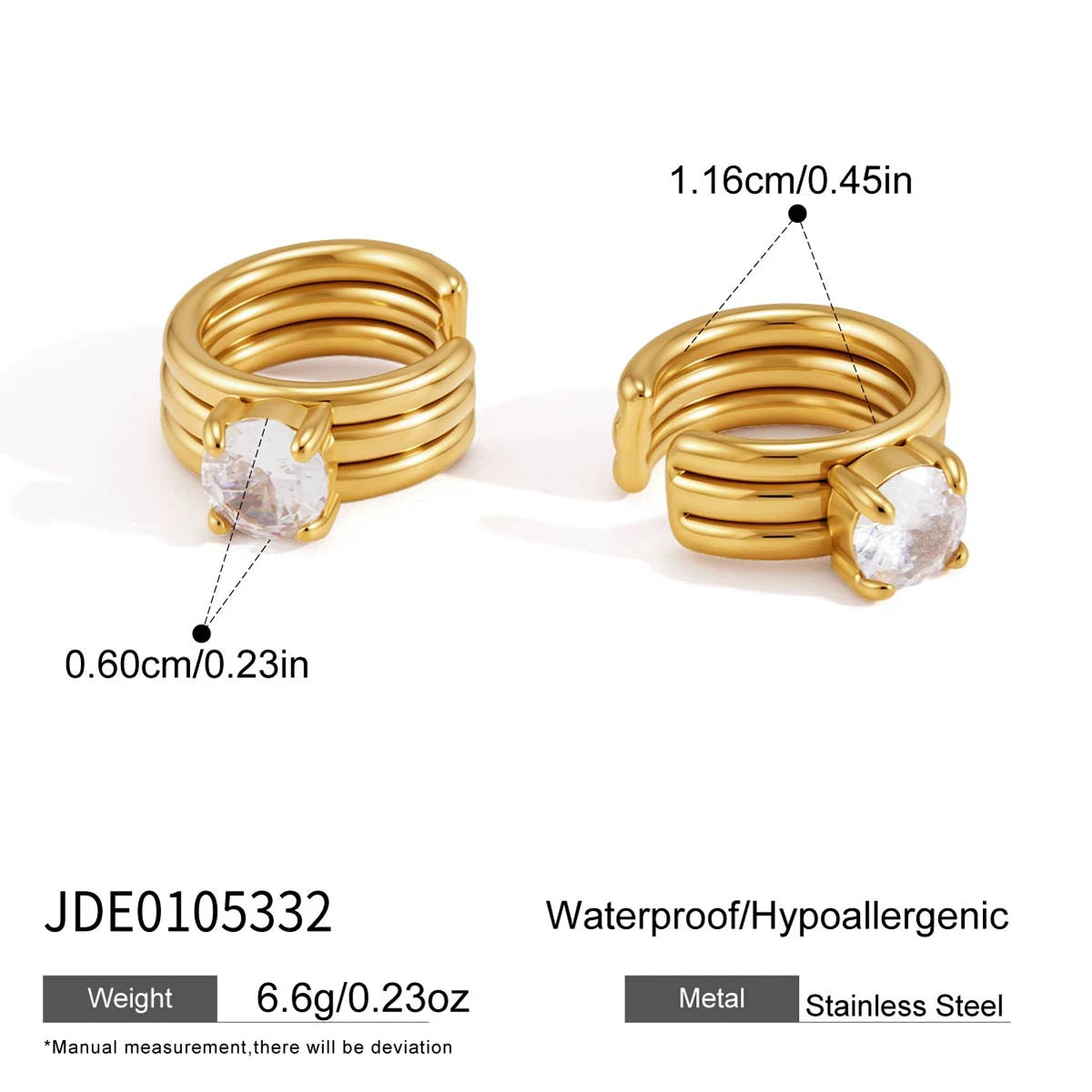 Kika Round Zircon Non-piercing Ear Clips Minimalist 18K Gold Plated Stainless Steel 316L