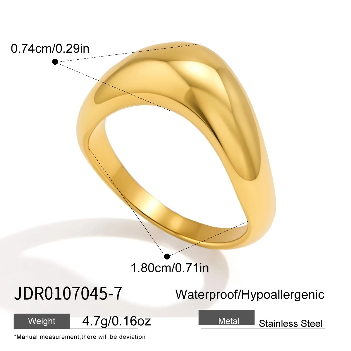 KIKA Classic Chunky Wave Shape Rings For Women Minimalist 18K Gold PVD Plated Stainless Steel Rings Fashion Jewelry Gift