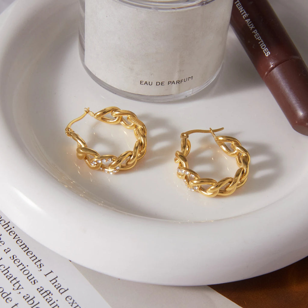 Kika Punk Cuban Chain Shape Clip Earrings Minimalist 18K Gold Plated Stainless Steel Earrings 316L
