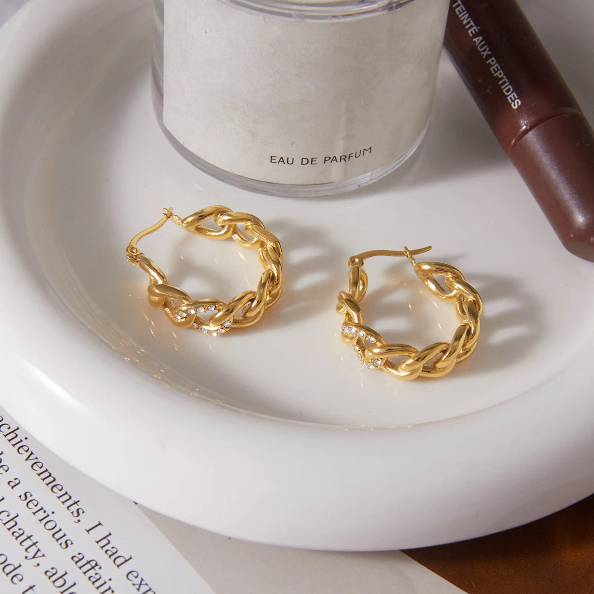Kika Punk Cuban Chain Shape Clip Earrings Minimalist 18K Gold Plated Stainless Steel Earrings 316L