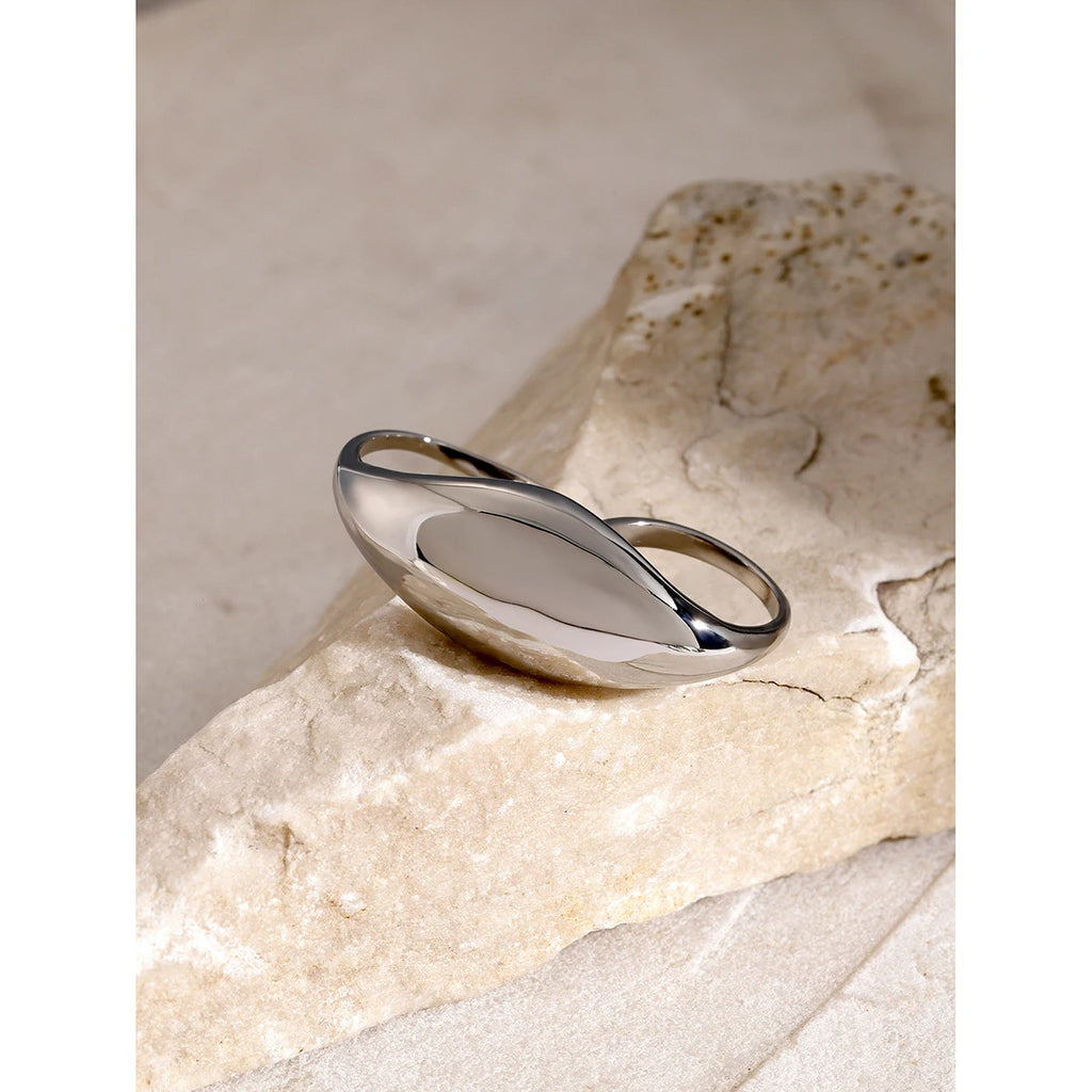 KIKA Trend Stainless Steel Double Ring Double Finger For Women Man Simple Titanium Simple Temperament Creative Party Jewelry