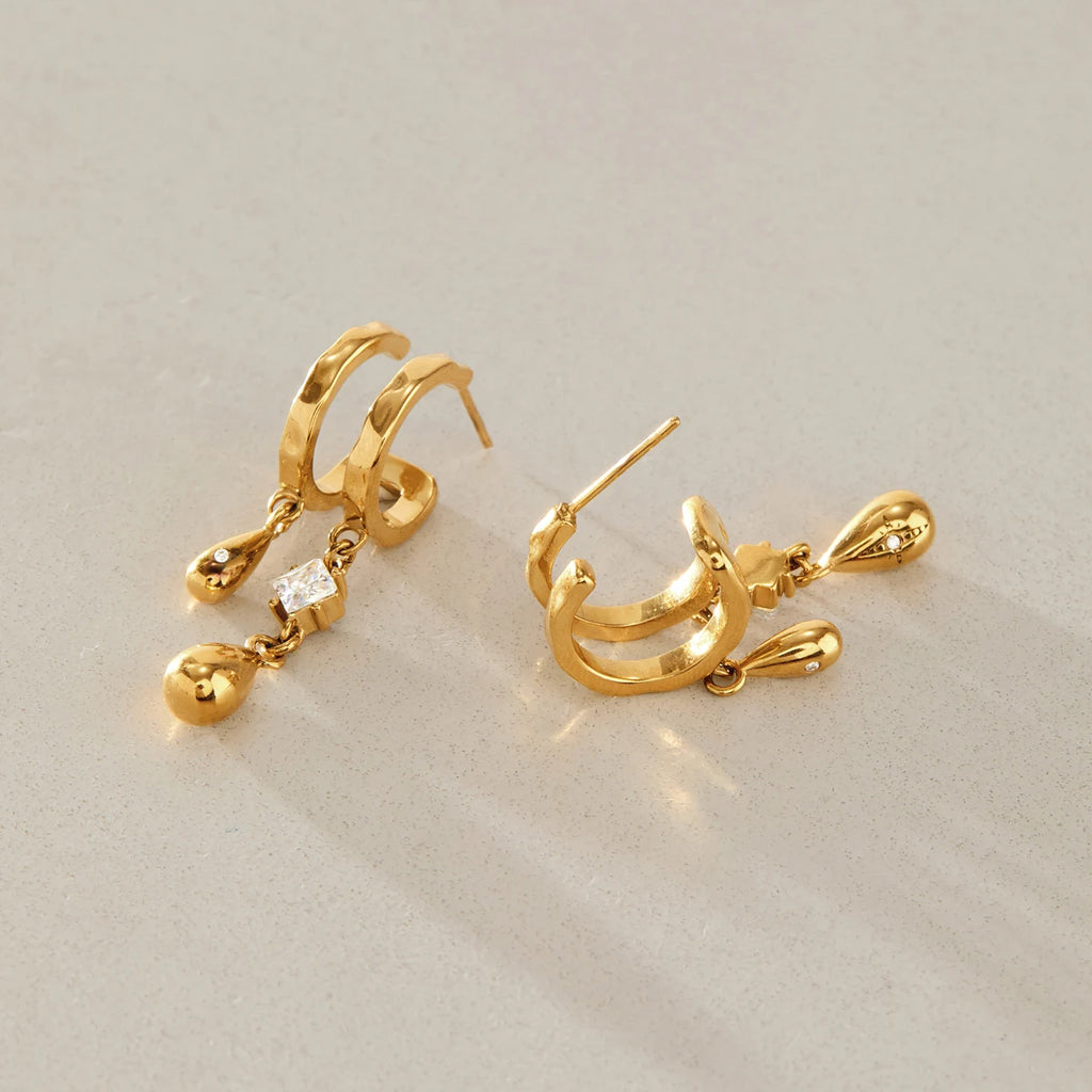 KIKA Square Zircon Water Drop Earrings For Women Minimalist 18K Gold PVD Plated Stainless Steel Earrings Fashion Jewelry Gift