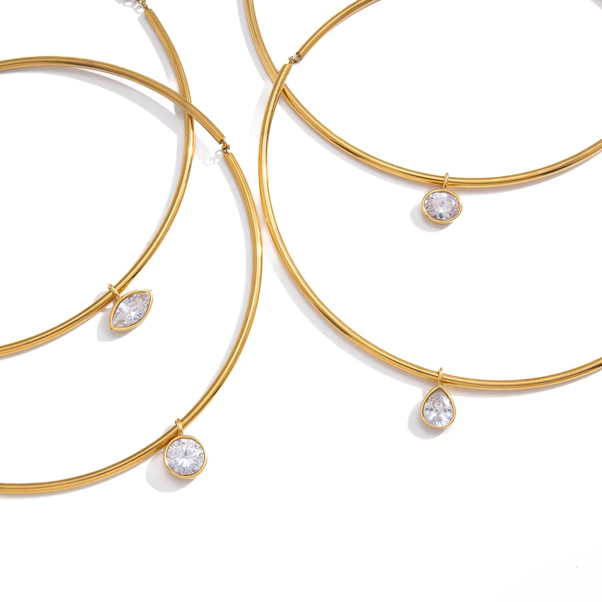 Classic Gold Color Geometric White Zircon Choker Necklace