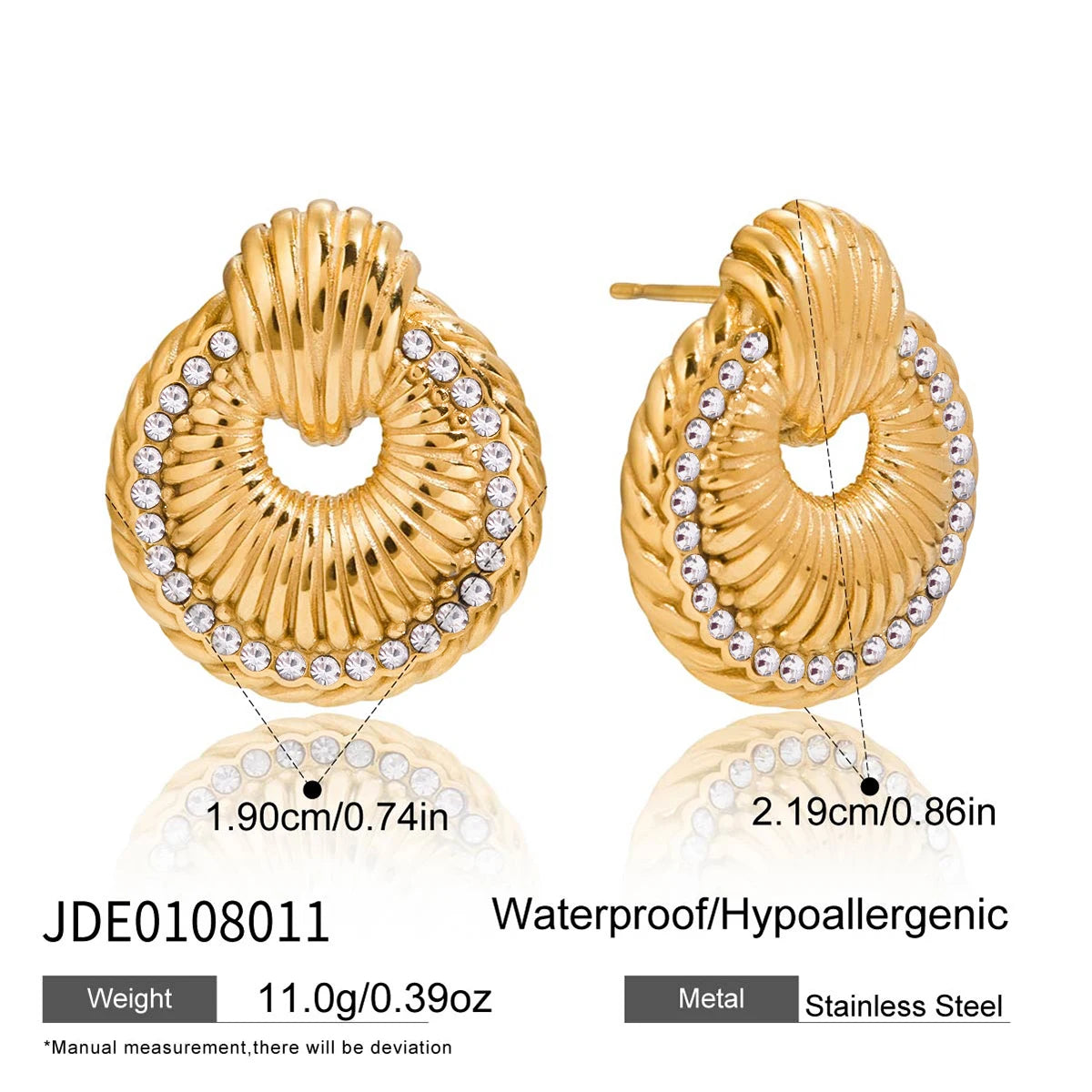 KIKA Simple Classic Round Hollow Thread Bull Horn Earrings 18K Gold Color PVD  Plated Stainless Steel 316L Door Handle Ear Studs