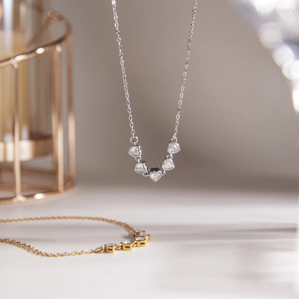 Kika Delicatesteel Gold Color Heart Shaped Zircon Tennis Chain Necklace