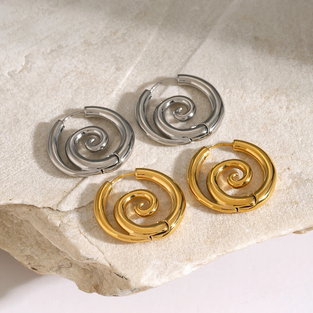 KIKA  Chic Spiral Threaded Stainless Steel 316L Delicate Earrings 18K Gold Plated Metal Smooth Charm Ins