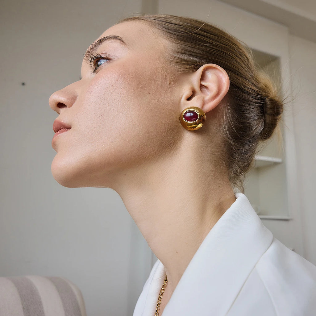 KIKA Classic Red Resin Stud Earrings  18K Gold PVD Plated Stainless Steel 316L