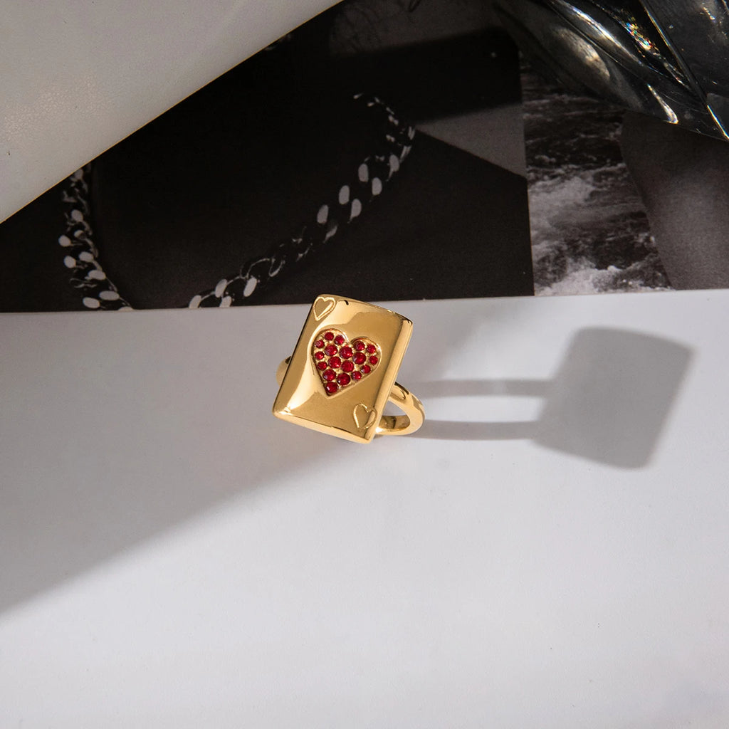 Heart Shaped Red Zircon Poker Ring