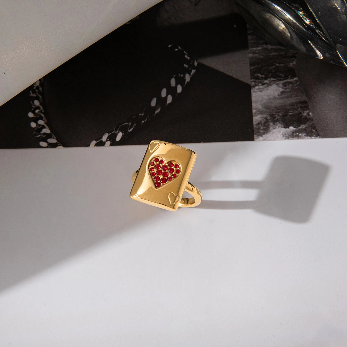 Heart Shaped Red Zircon Poker Ring