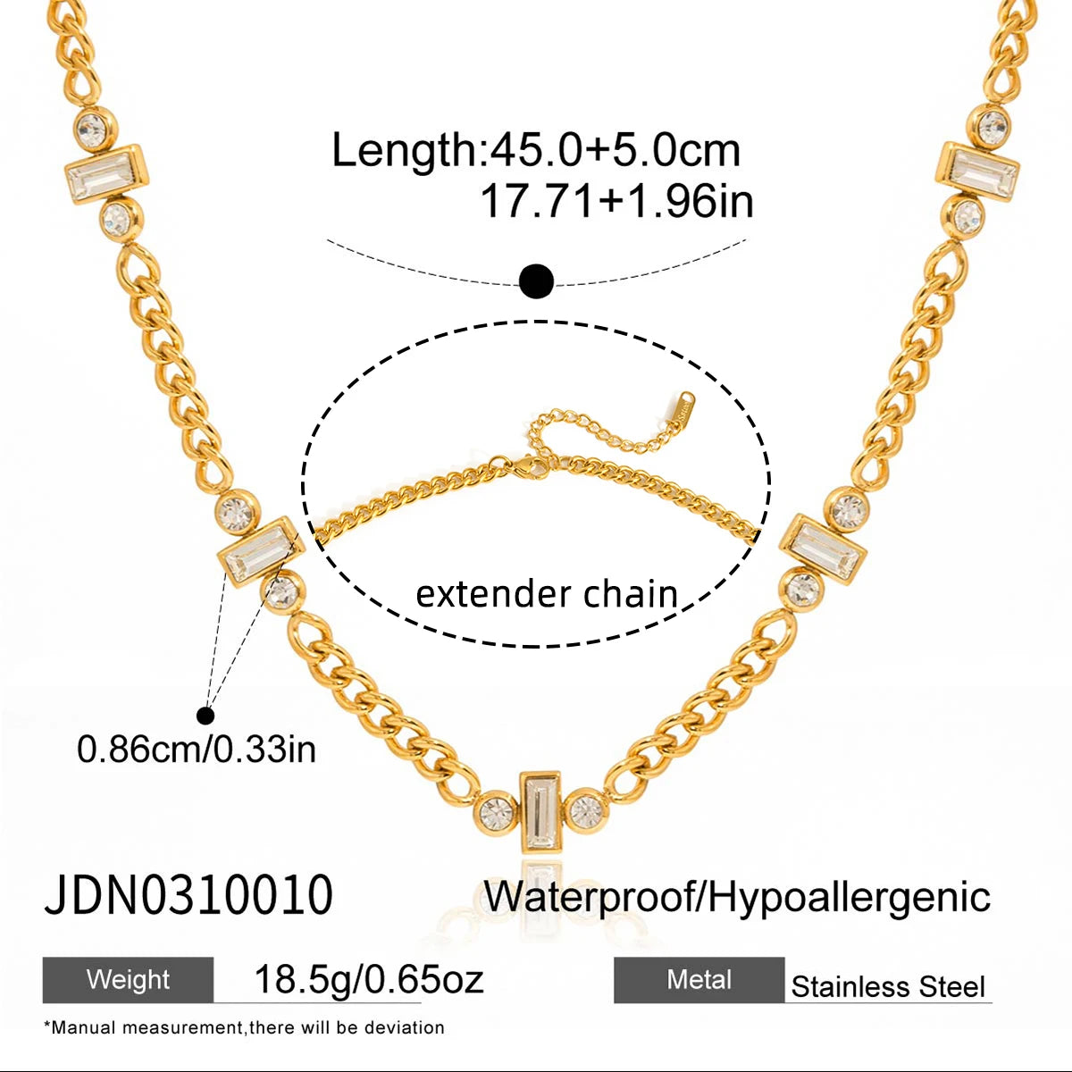 Kika Classic Gold Color White Zircon Chain Necklace