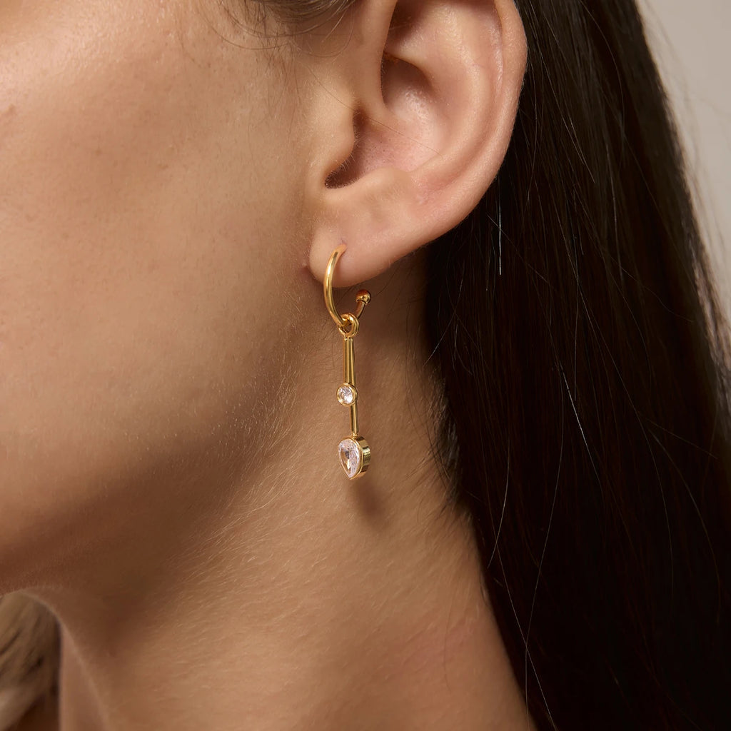 KIKA Geometric Zircon Long Drop Earrings PVD 18K Gold Plated Stainless Steel 316L