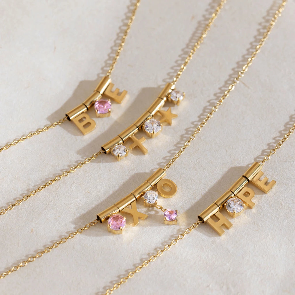 Kika Detachable Letter Zircon Pendant Necklace For Women 18K Gold PVD Plated Stainless Steel 316L