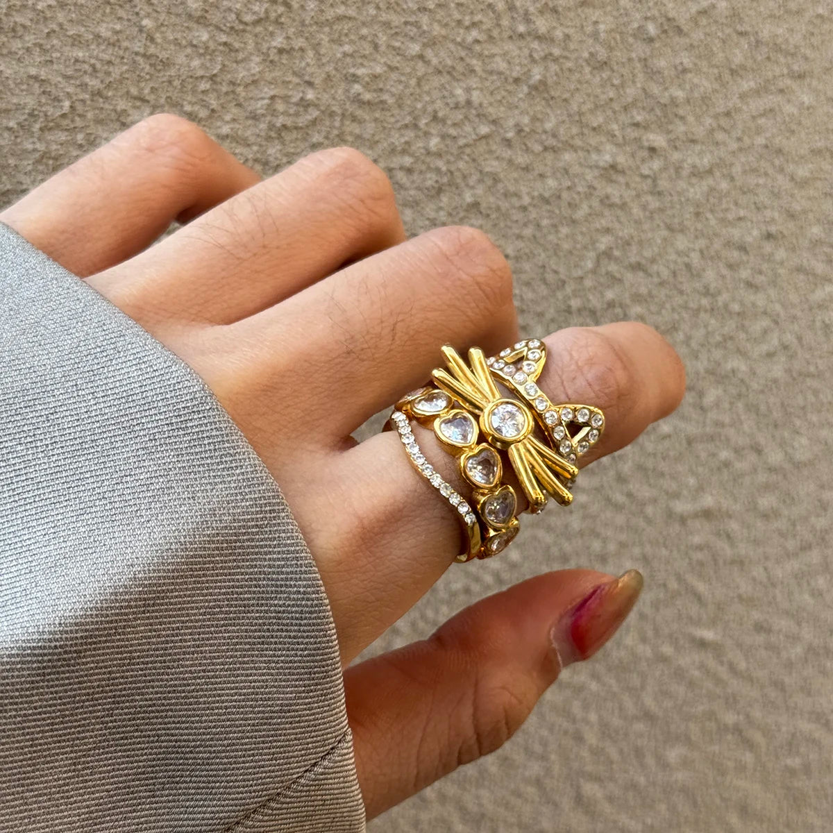 White Rhinestone Cat Open Ring For
