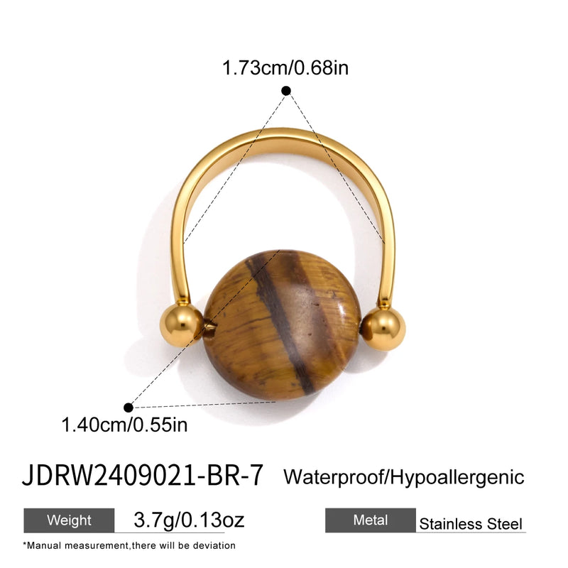 KIKA Vintage Tiger Eye Lapis Lazuli Natural Stone Rings For Women 18K Gold PVD Plated Stainless Steel Rings Fashion Jewelry