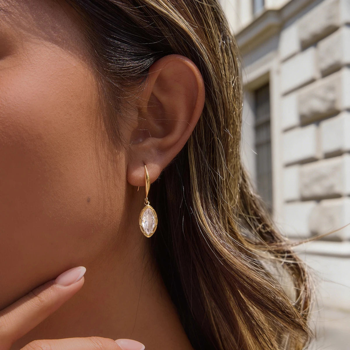 KIKA Classic Geometric Zircon Drop Earrings PVD Plated Stainless Steel 316L