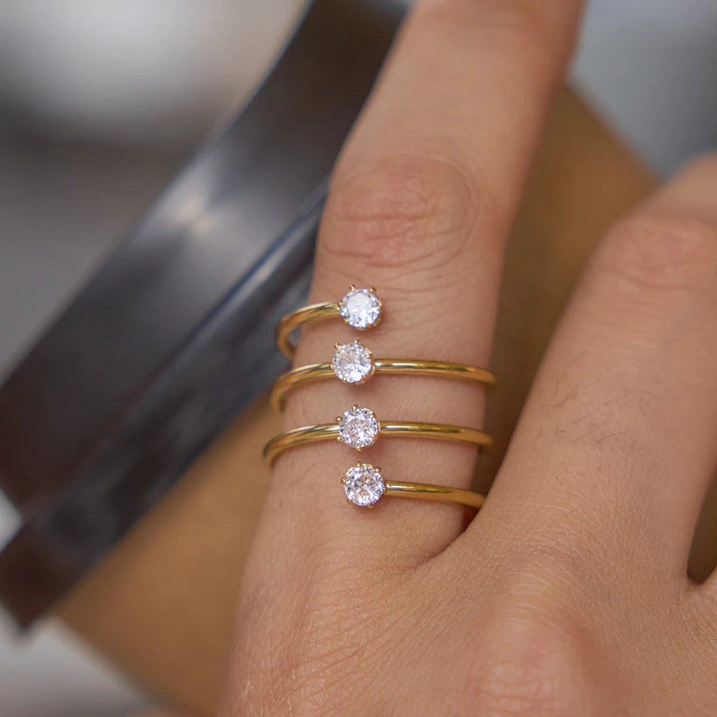 Kika Delicate Zircon Multilayer Open Rings