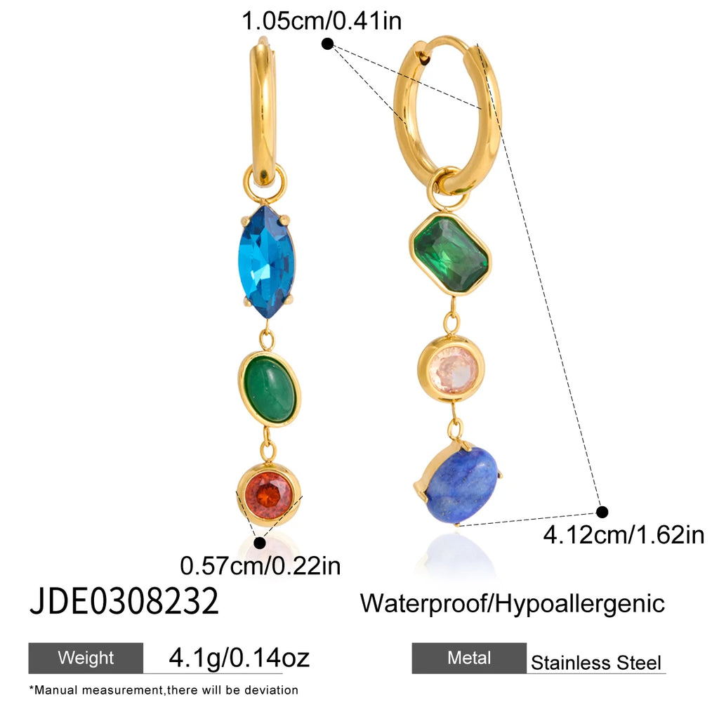 KIKA Elegant Crystal Natural Stone Drop Earrings For Women Minimalist 18K Gold Plated Stainless Steel Earrings Fashion Jewelry