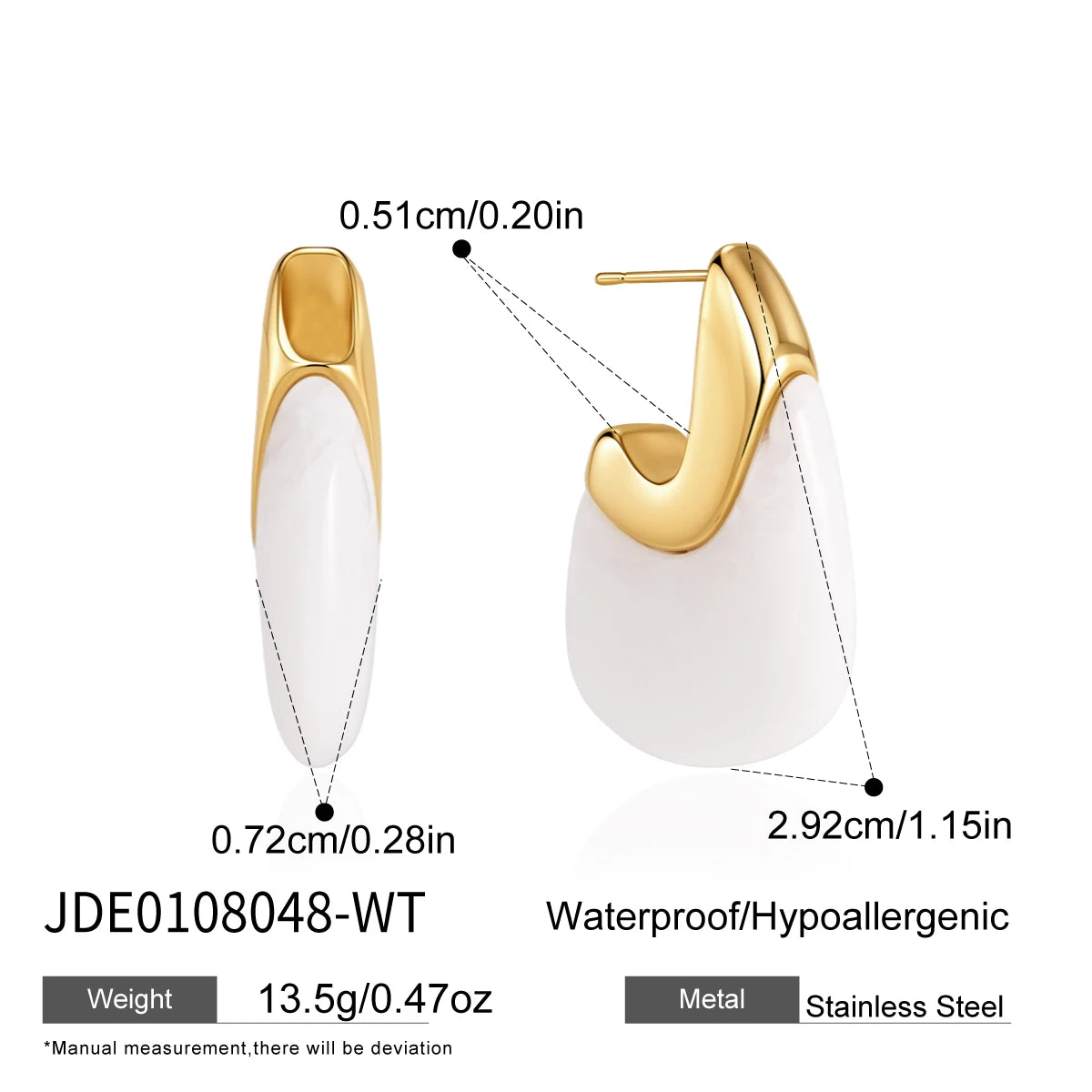 KIKA Vintage Geometric Resin Stud Earrings For Women Minimalist 18K Gold PVD Plated Stainless Steel 316L Earrings Fashion Jewelry