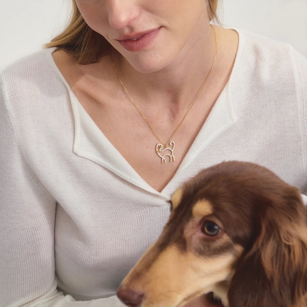 Cute Hug Dog Cat Pet Pendant Rhinestone Necklace