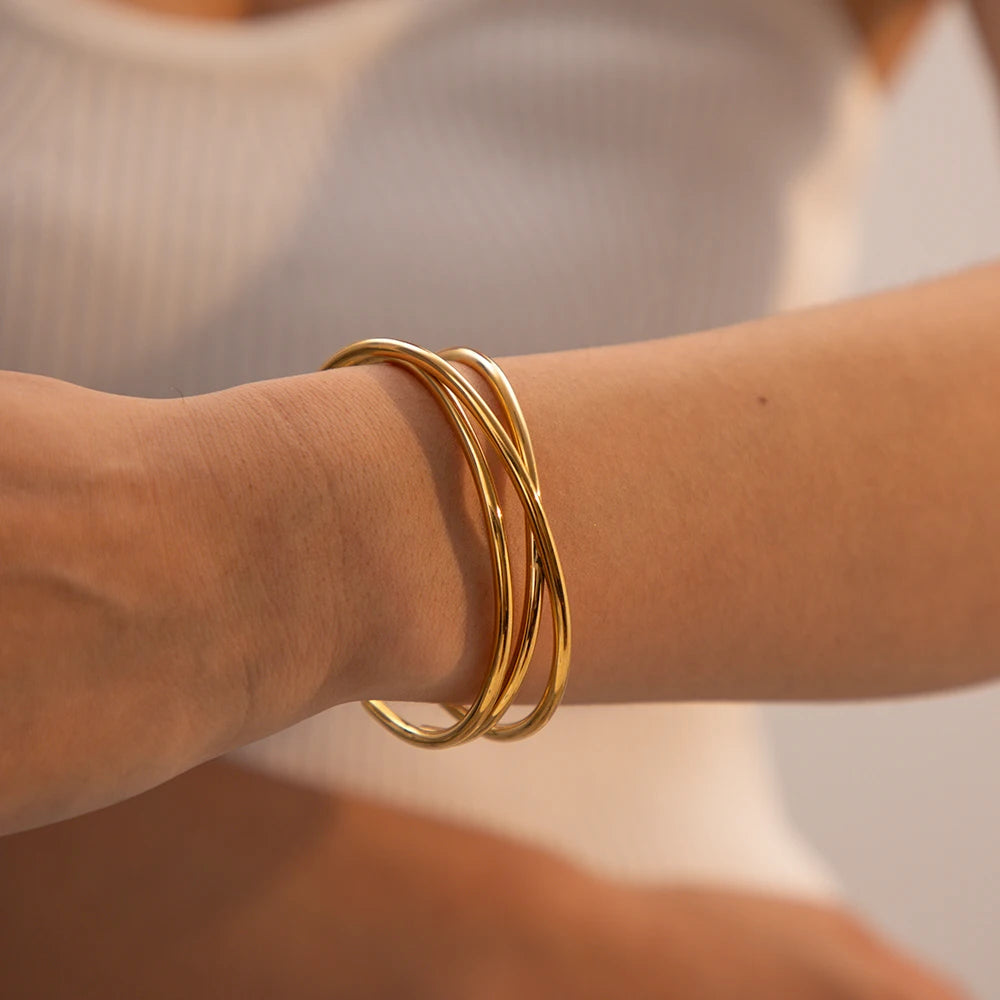 Kika Stainless Steel Statement Gold Color Cuff Bracelet Bangle