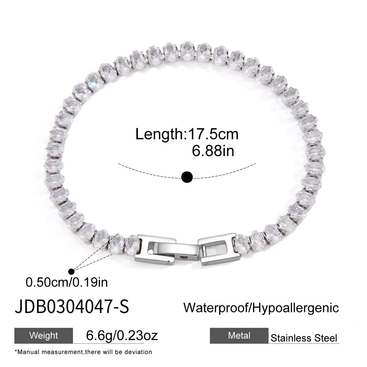 KIKA Delicate Zircon Tennis Chain Bracelet  Stainless Steel 316L Bracelet