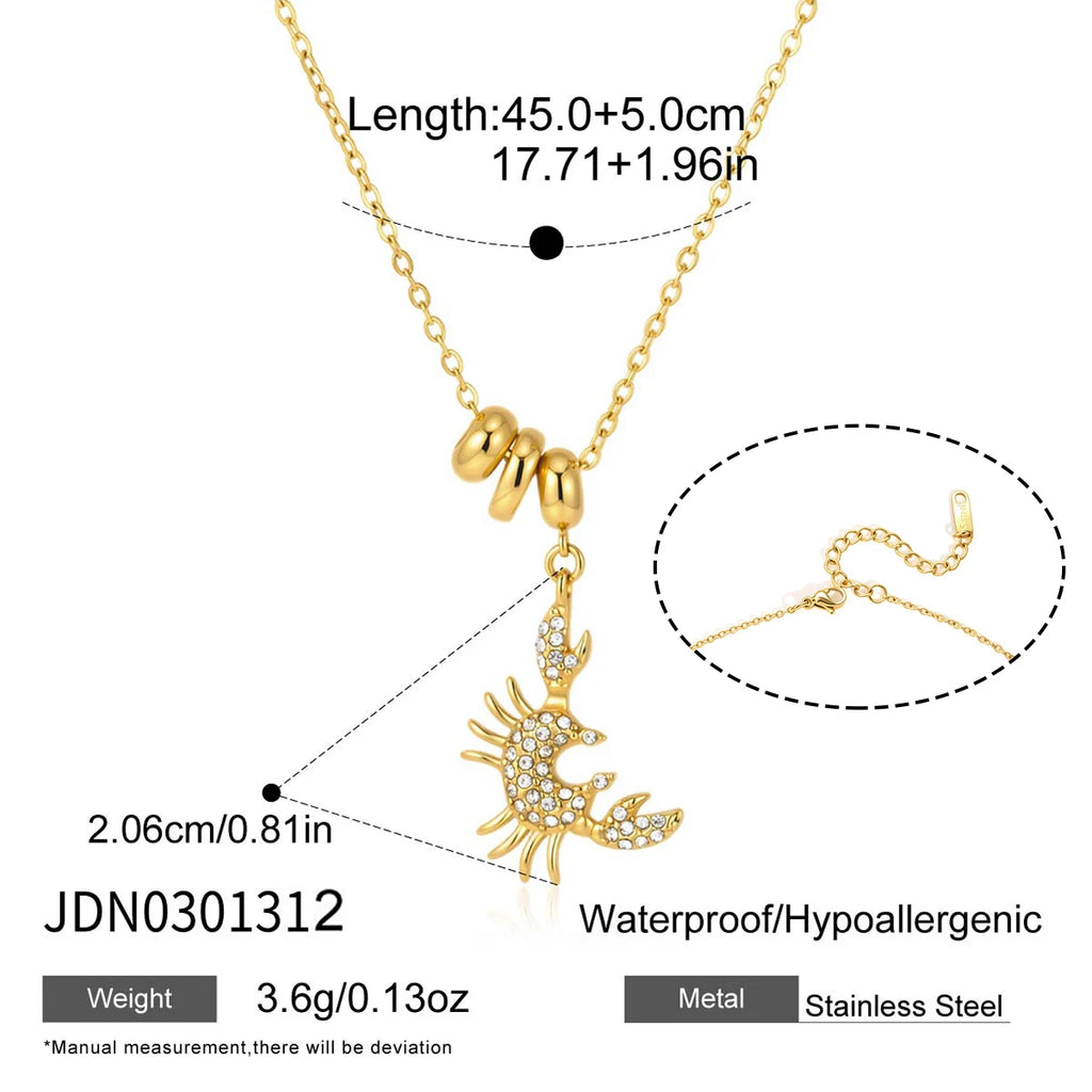 Kika Delicate Lobster Crab White Diamond Ring Bead Chain O-Chain Necklace