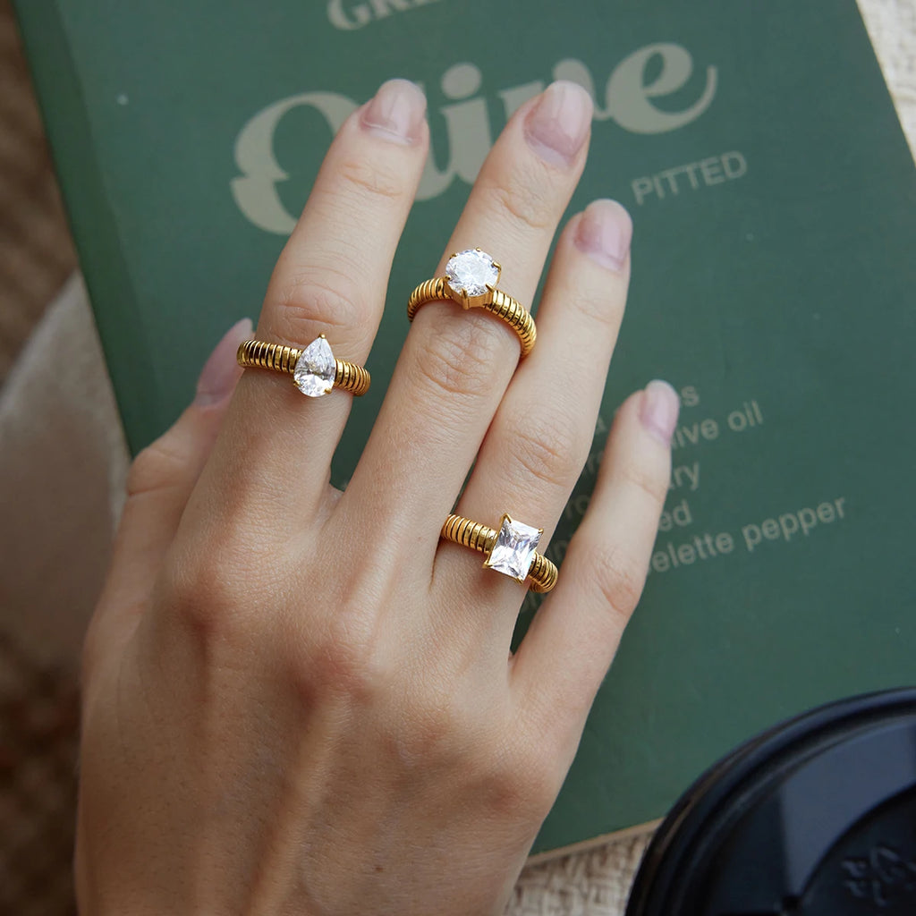 KIKA Classic Geometric Zircon Rings 18K Gold PVD Plated Stainless Steel 316L