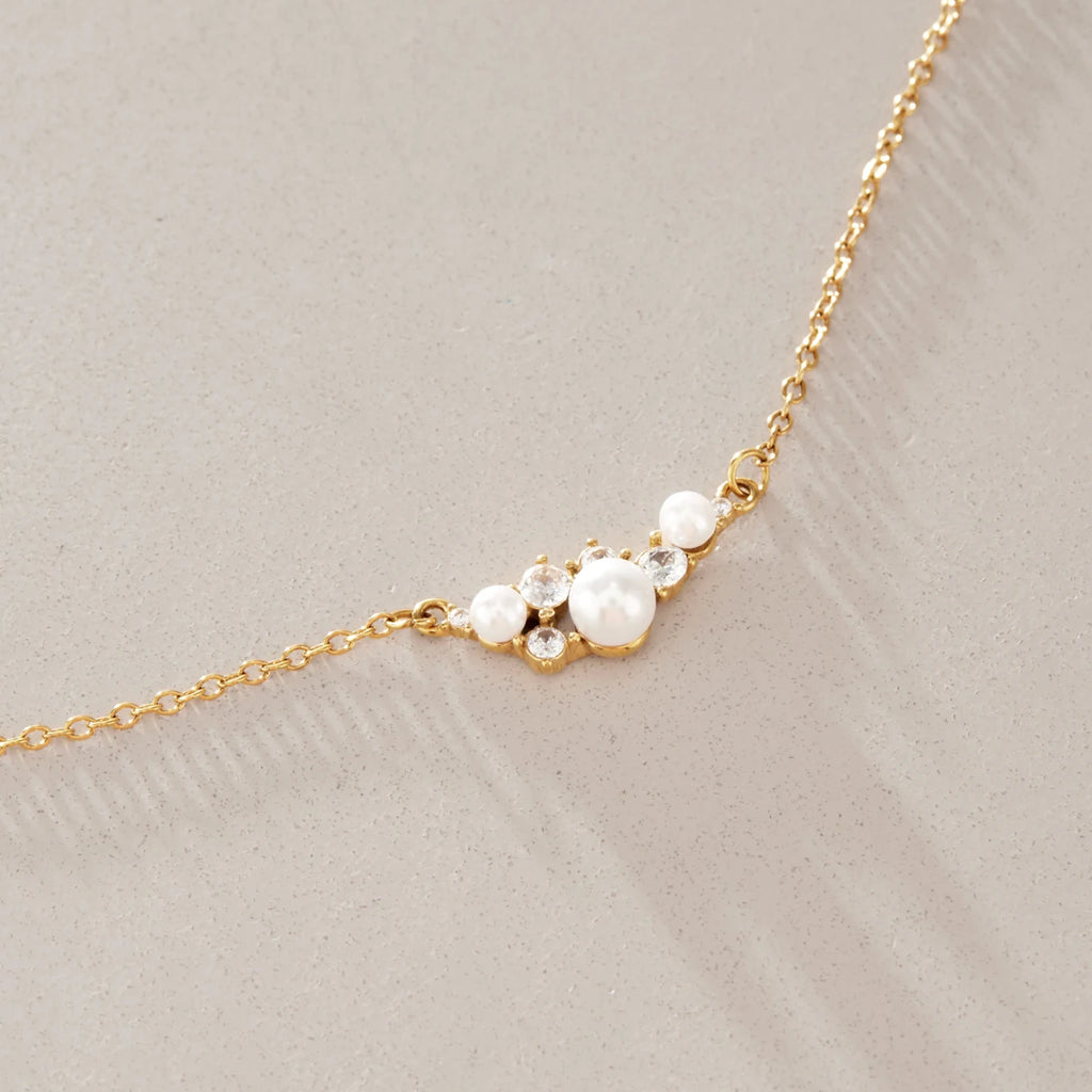 KIKA Delicate Zircon Imitation Pearl Pendant Necklace 18K Gold Plated Stainless Steel 316L