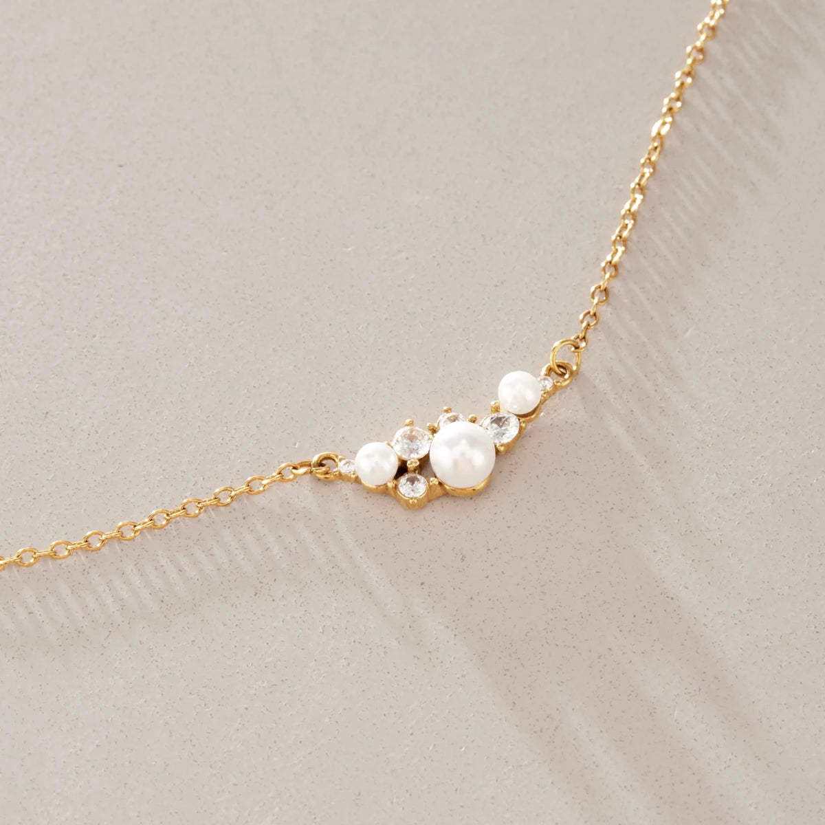 KIKA Delicate Zircon Imitation Pearl Pendant Necklace 18K Gold Plated Stainless Steel 316L