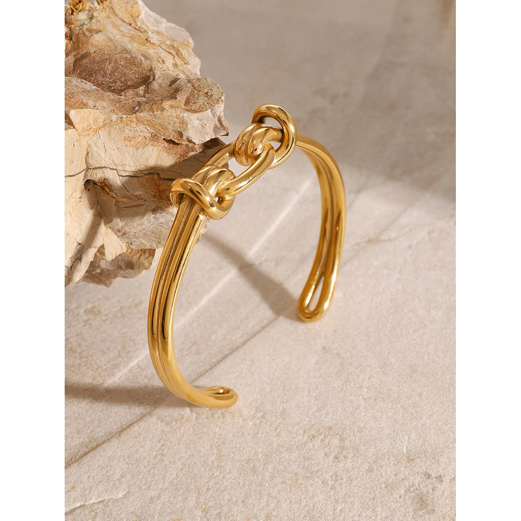Kika Waterproof 18K Gold Color Stainless Steel Irregular Geometric Open Cuff Bracelet